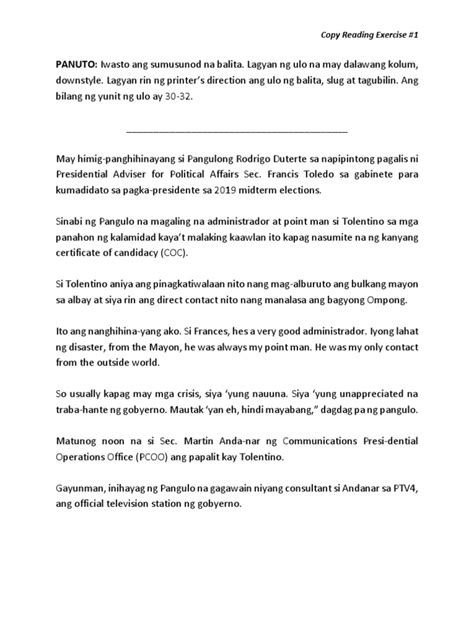 Copyreading Filipino Exercises .